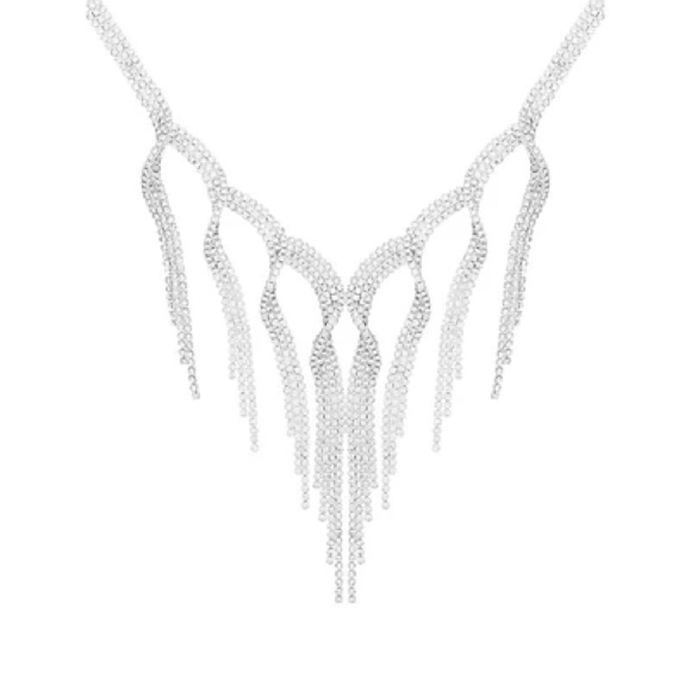 Silvertone & Crystal V Swag Necklace